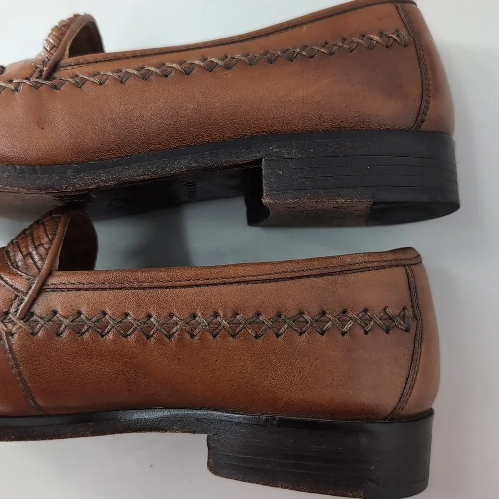 Domani Mens Brown Leather Woven Tassel Loafers Kiltie Slip On Shoes 8M 18 2002